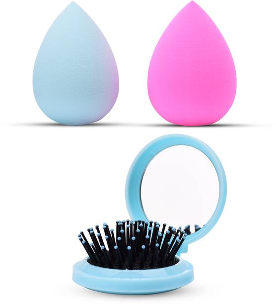 RarePicks Mini Compact Round Massage Comb for Girls & Women / Blue Pocket Hair Brush Combo