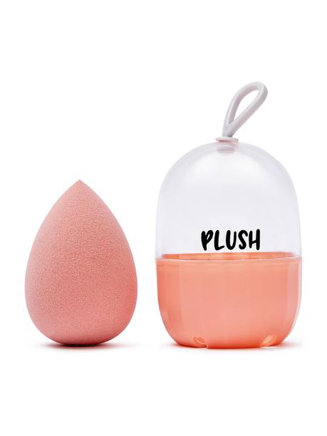 PLUSH Blends- Peachy Puff Teardrop Beauty Blender Makeup Puff with Protective Case