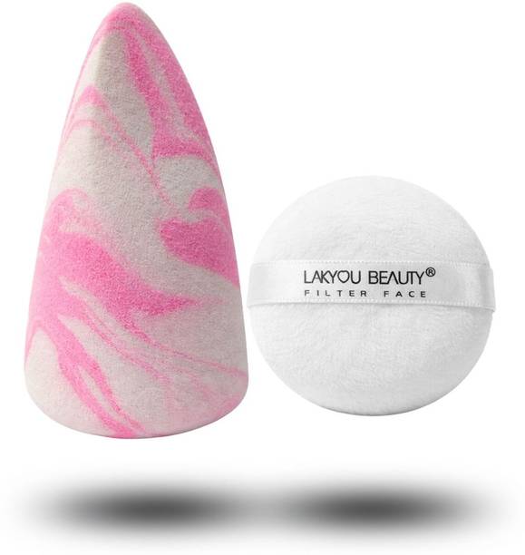 Lakyou Beauty Makeup Sponge & Round Powder Puff Set for Liquid & Powder Use