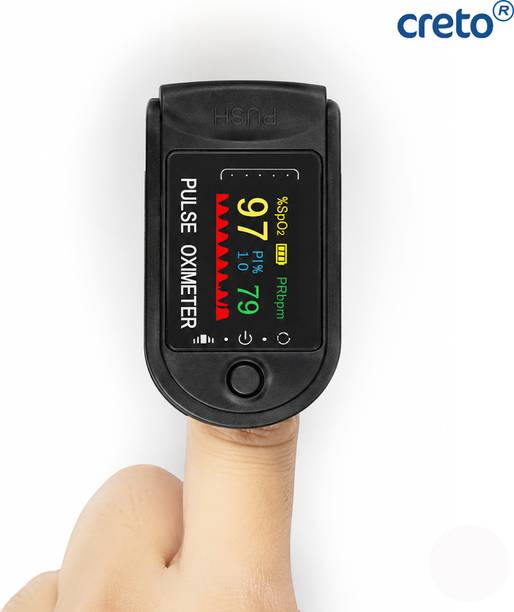 CRETO Fingertip Pulse Oximeter Black Oxygen Meter with TFT Display Pulse Oximeter