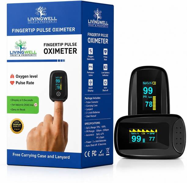 LIVING WELL Fingertip Pulse Oximeter OLED SpO2 Pulse Rate Monitor Black Pulse Oximeter