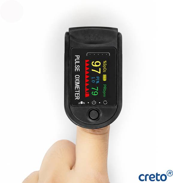 CRETO Black Pulse Oximeter Oxygen Monitor with AAA Battery Included Pulse Oximeter