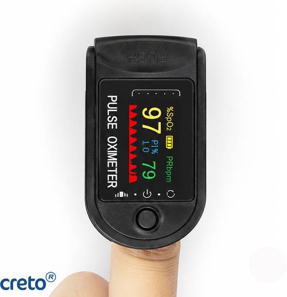 CRETO Pulse Oximeter Black with 4 Color TFT Display for Daily Use Pulse Oximeter