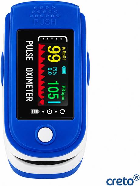 CRETO 4 Color Display Blue Fingertip Pulse Oximeter with AAA Battery Support Pulse Oximeter