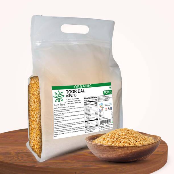 Pure Tree Organic Yellow Toor/Arhar Dal (Whole) (10 Kg / 10000 g | Split Pigeon Peas | Arhar Dal | Tur Dal, Thuvaram Paruppu)