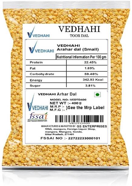 Vedhahi Organic Yellow Toor/Arhar Dal (Split)