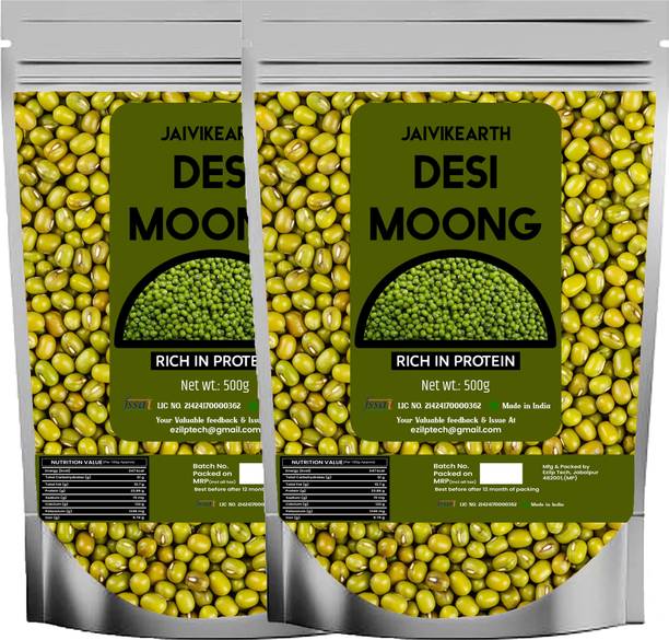 jaivikearth Organic Green Moong Dal (Whole) (green moong, organic mung, mung bean sprouted, munga, hasiru gram, paccaippayaru)