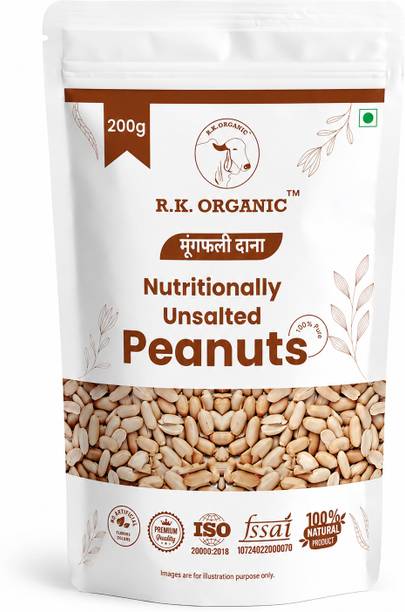 R K ORGANIC Organic White Peanut (Whole) (R.K. Organic Unsalted Peanuts 200g |, High Protein Roasted Peanuts, No Added Salt)