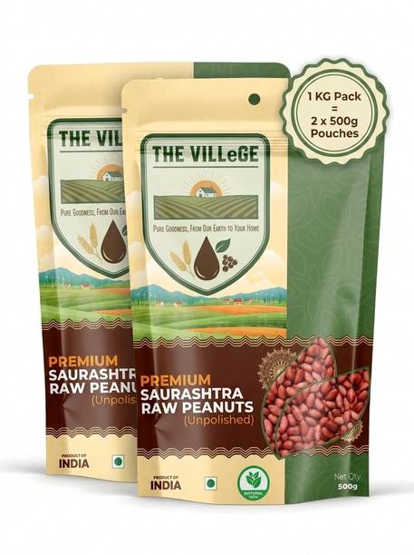THE VILLEGE Red Raw Peanut (Whole) (Premium Raw Peanuts, Zipper Packed, Whole Groundnuts, Saurashtra Peanuts, Crunchy)