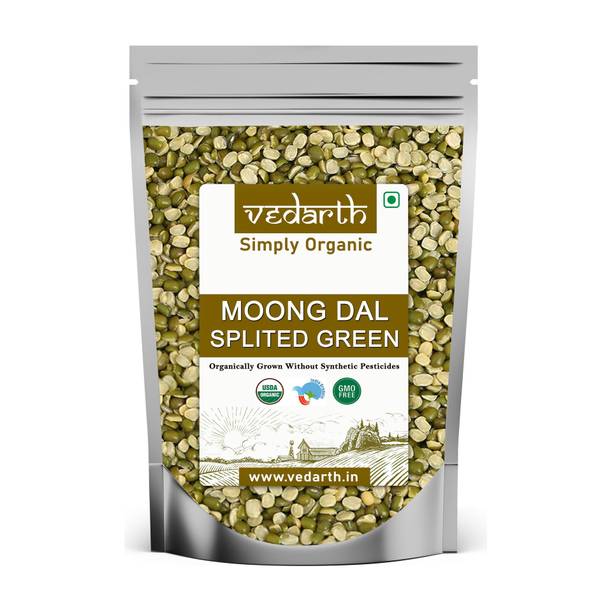 Vedarth Organic Unpolished Green Moong Dal (Split)