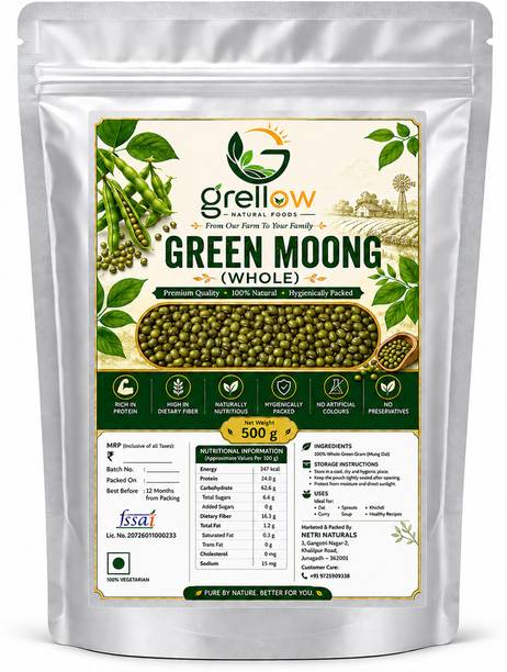 grellow Unpolished Green Moong Dal (Whole)