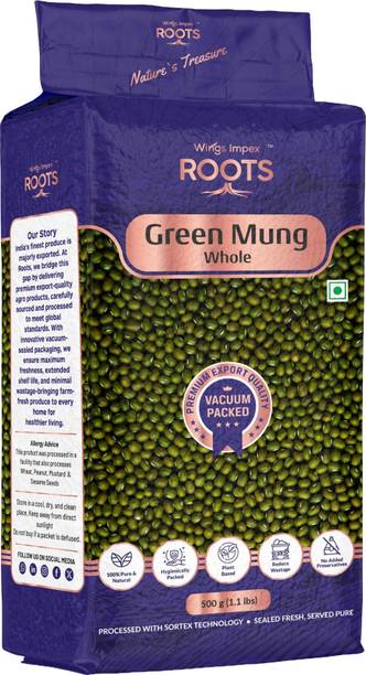 wings impex roots Green Moong Dal (Whole) (Green Moong Whole, Unpolished, Nutritious & Healthy, Vacuum Packed)