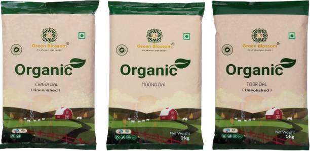 Green Blossom Organic Yellow Mix Dal (Whole) (Chana Dal, Moong Dal and Toor Dal ( per pack 1kg))