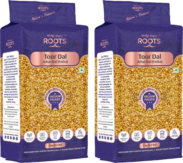 wings impex roots Yellow Toor/Arhar Dal (Split) (Fatka combo (1kg x 2 Packs))