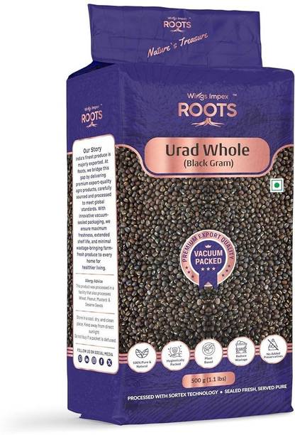 wings impex roots Black Urad Gota (Whole) (Premium Export Quality | Unpolished | Pesticides Free | Vacuum Packed)