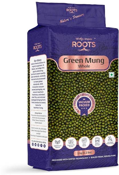 wings impex roots Green Moong Dal (Whole) (Premium Export Quality | Unpolished | Pesticides Free | Vacuum Packed)