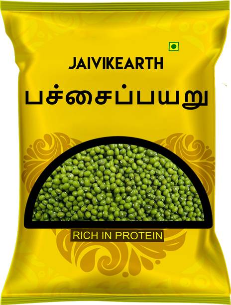 jaivikearth Organic Green Moong Dal (Whole) (pacha payaru, pachai payaru, mung bean, green gram, munga, pacci pappu)