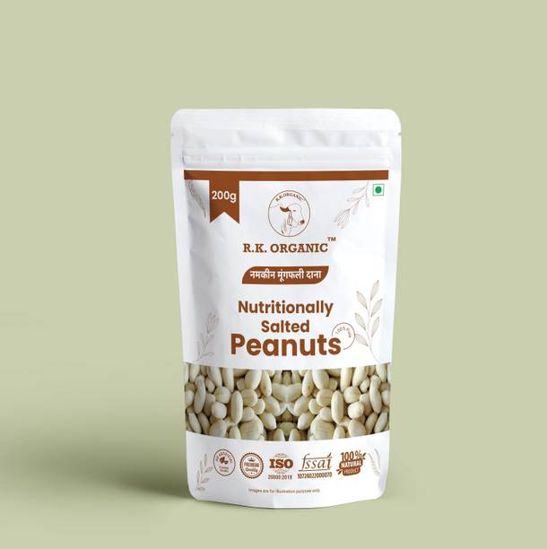 R K ORGANIC Organic White Peanut (Whole) (Roasted Salted Peanuts (Groundnuts) Skinless, Crunchy Ready-to-Eat Protein Snack)