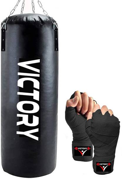 VICTORY Unfilled Heavy Premium Boxing Bag with Boxing Hand Wrap with Chain Hanging Bag