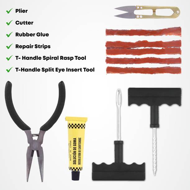 OBEROI'S TRADERS Car & Bike Tyre Repair Tool Set | Portable Emergency Tool Kit Set Tubeless Tyre Puncture Repair Kit