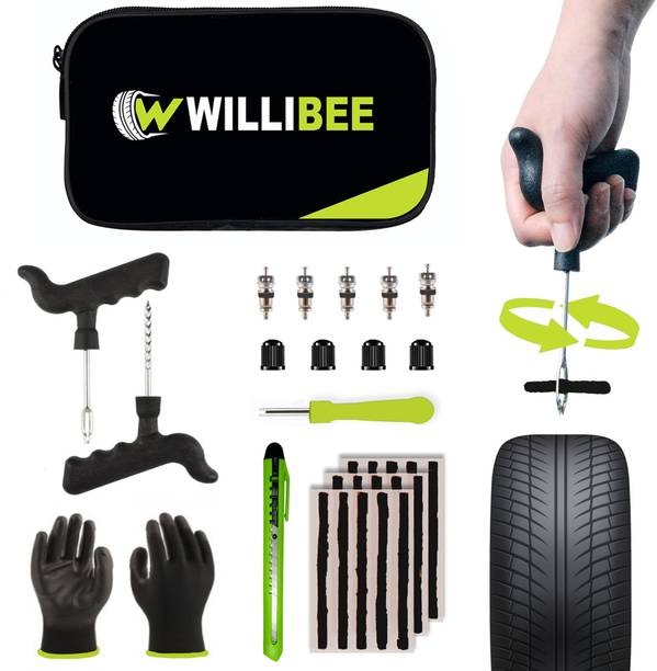 WILLIBEE 9-in-1 Tubeless Tyre Puncher Repair Kit for Bike, Car & SUV (with Storage Bag) Tubeless Tyre Puncture Repair Kit