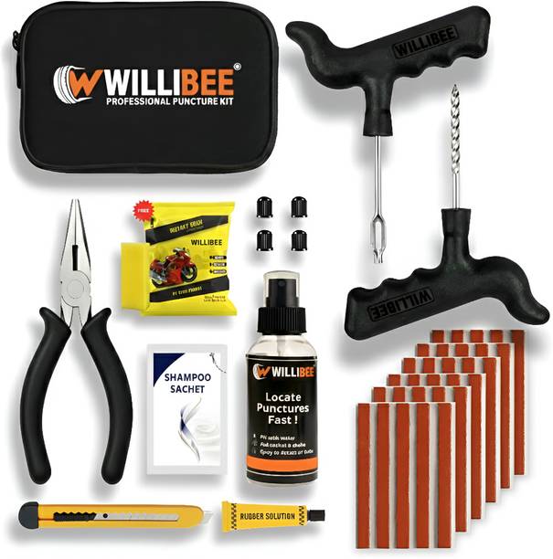 WILLIBEE 11-in-1 (Pack of 30 Puncher Strips) Set for Bike & Car (with Storage Bag) Tubeless Tyre Puncture Repair Kit