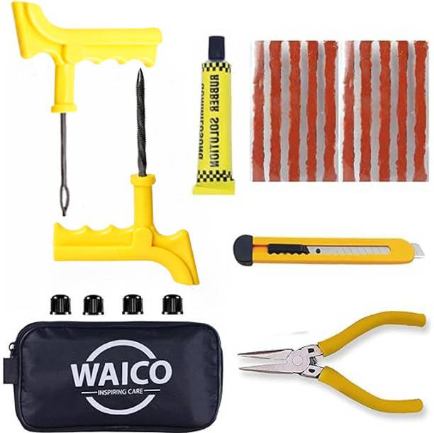 WAICO 6 in 1 Universal Tubeless Tyre | with Tools, Tubeless Tyre Puncture Repair Kit