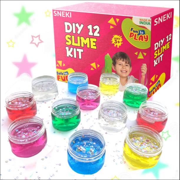sneki set Of 12 Slime Magic Crystal Jelly clay toys kit for girls boys kids with Stars Red, Green, Pink, Yellow, Blue, Clear Putty Toy