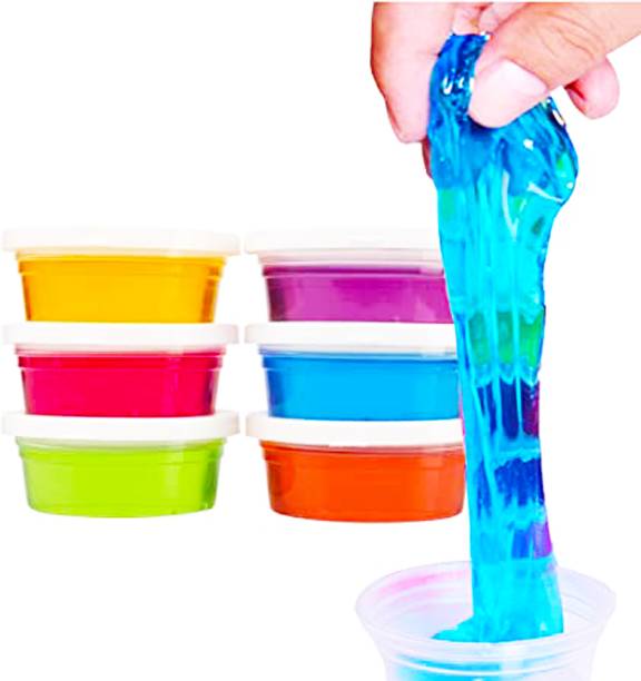 Parteet Crystal Clay Soft Slime Transparent Magic Mud | Pack of 6 FOR KIDS Multicolor Putty Toy