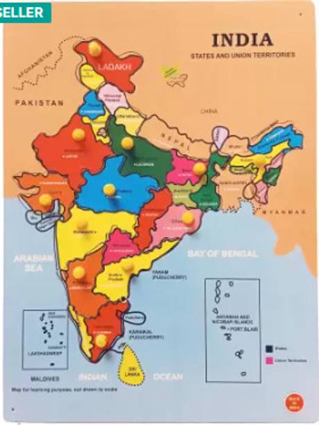 Mohit Plastic Wooden India Map Puzzle Capital with State Learning Toy for Kids