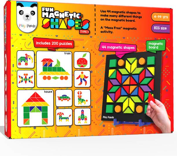 PLAY PANDA Fun Magnetic Shapes (senior) Type 1 with 44 Magnetic Shapes & 200 Puzzles