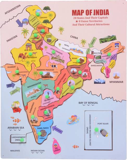 pentamark India Map Wooden Puzzle Kids Games | States & Union Educational Toys for Kids