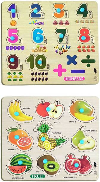 Enorme Mini Wooden Numbers and Fruits Puzzle with Knobs Game For Kids