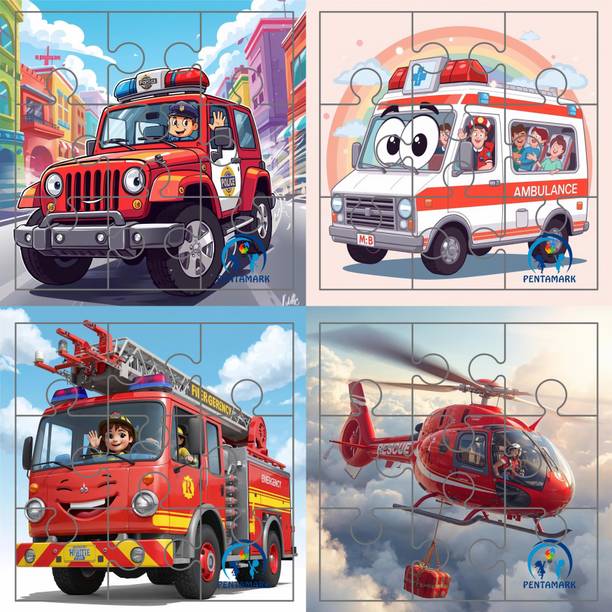 pentamark 4 IN 1 EMERGENCY HEROES VEHICLES WOODEN JIGSAW PUZZLE FOR KIDS ,GIRLS & BOYS
