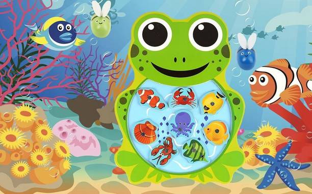 HIGHSEAS Jigsaw Green Frog Shape Puzzle Magnetic Fishing Pole Game Fish Catching Board