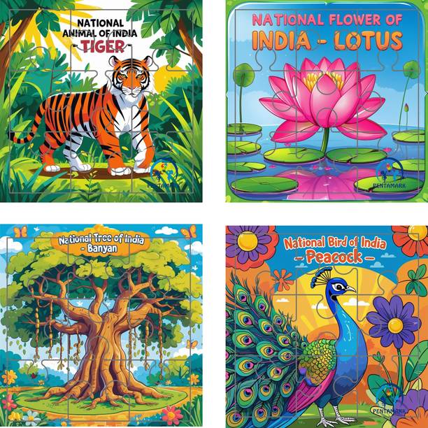 pentamark 4 IN 1 NATIONAL SYMBOLS WOODEN JIGSAW PUZZLE FOR KIDS, PRE SCHOOL LEARNING