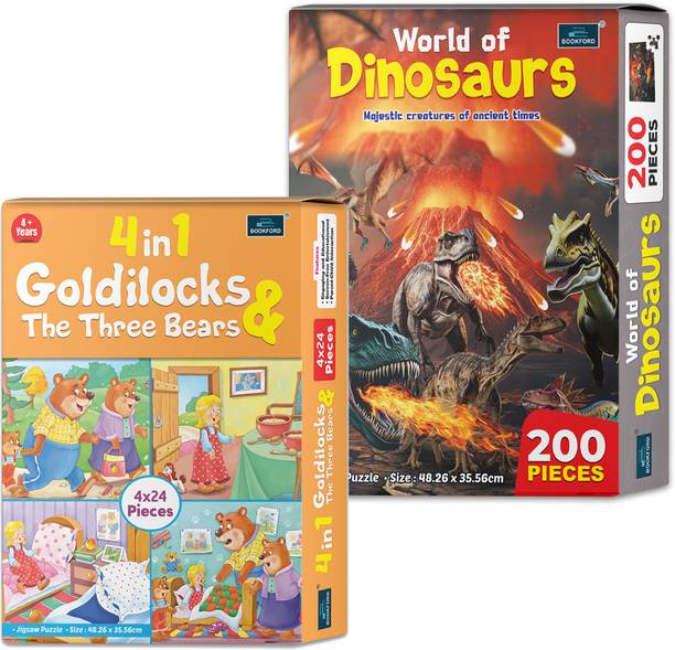 BOOKFORD 4 in 1 Goldilocks & World of Dinosaurs Jigsaw ...