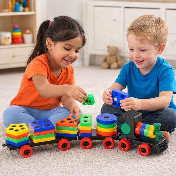 VrajVilla Geometric Shape Train withColourful Blocks for Kids Stacking, and sorting