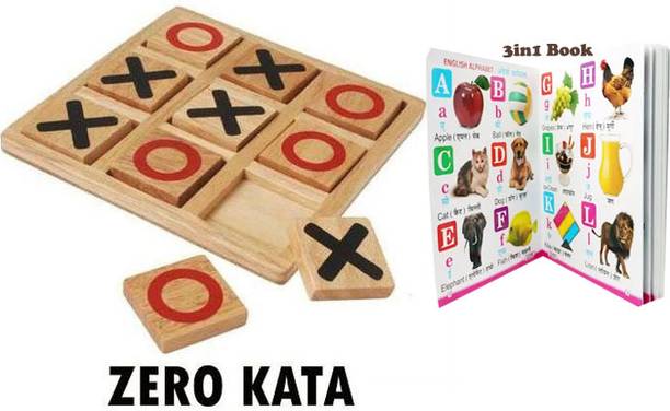 SHALAFI Tic Tac Toe Game Wooden Blocks Toys for Kids, 0-X Educational Puzzle+3in1 Book