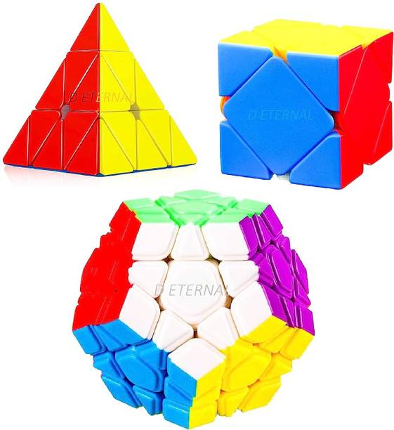 D ETERNAL Speed Cube Combo Set of Triangle 3x3 Megaminx and Skewb Cube Puzzle Set Toy