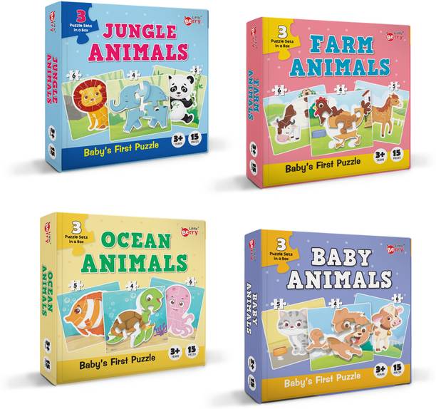 Little Berry Baby Puzzles for Kids (Set of 4): Jungle, Farm, Baby & Ocean Animal- Puzzle Game