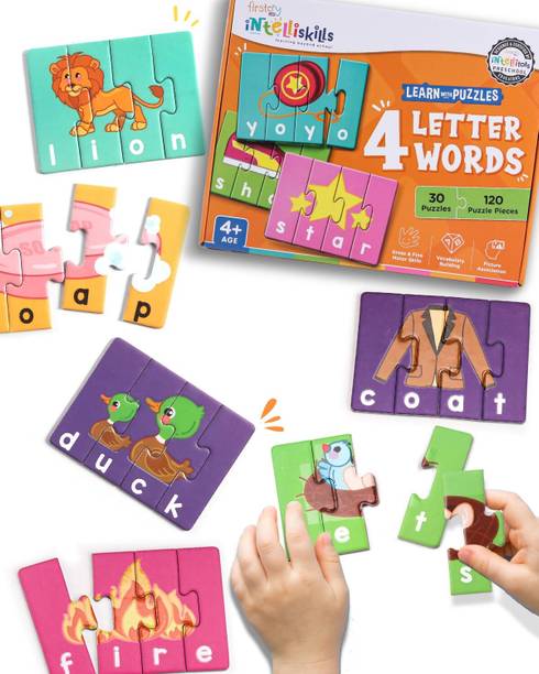 इंटेलीस्किल्स 4 Letter Words Puzzle Game Toy for Kids | Learn to Spell with Colourful Pictures