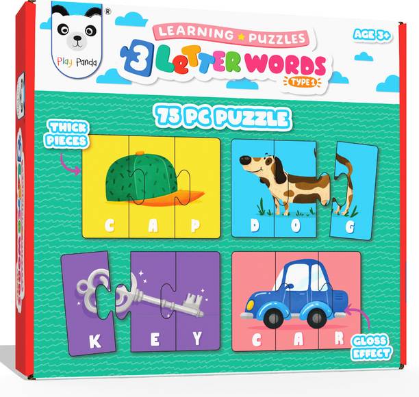 PLAY PANDA Learning Puzzles 3 Letter Words Type 2 - 75 Piece Spelling Puzzle