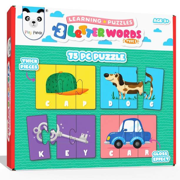 PLAY PANDA Learning Puzzles 3 Letter Words Type 2 - 75 Piece Spelling Puzzle