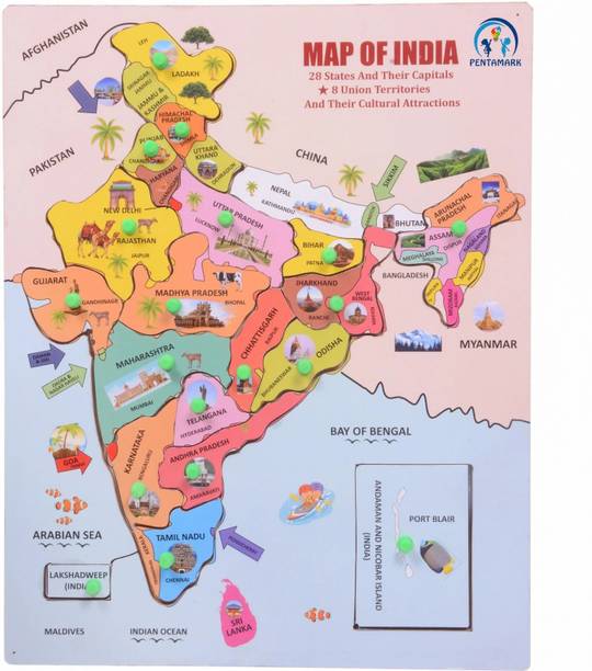 pentamark India Map Wooden Puzzle Kids Games | States & Union Educational Toys for Kids