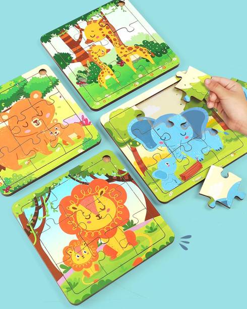 इंटेलीस्किल्स Premium Wooden Animal Jungle Jigsaw Puzzle for Kids| Learning & Educational Game