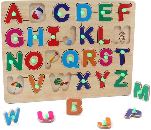 FTAFAT Wooden Educational learning A To Z English Alphabets Board Puzzle With Picures