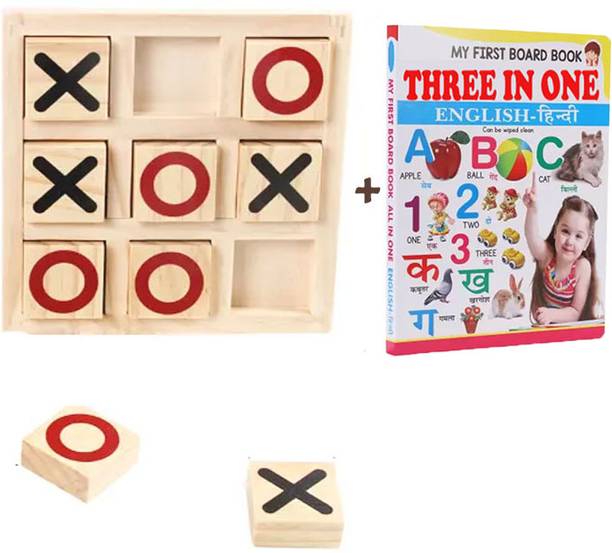 SHALAFI Wooden Tic Tac Toe Blocks Toys Zero Kata Puzzle 0-X Educational Puzzle+3in1 Book