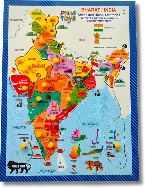PRIMITOYS Wooden India Map Puzzle – Learning Indian States, Capitals & Union Territories
