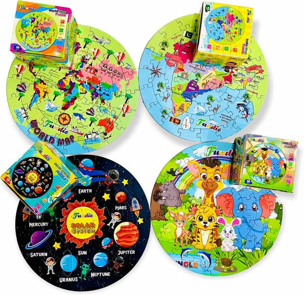 FUNDIO 4 in 1 Puzzle for kids india and World Map Puzzle for kids